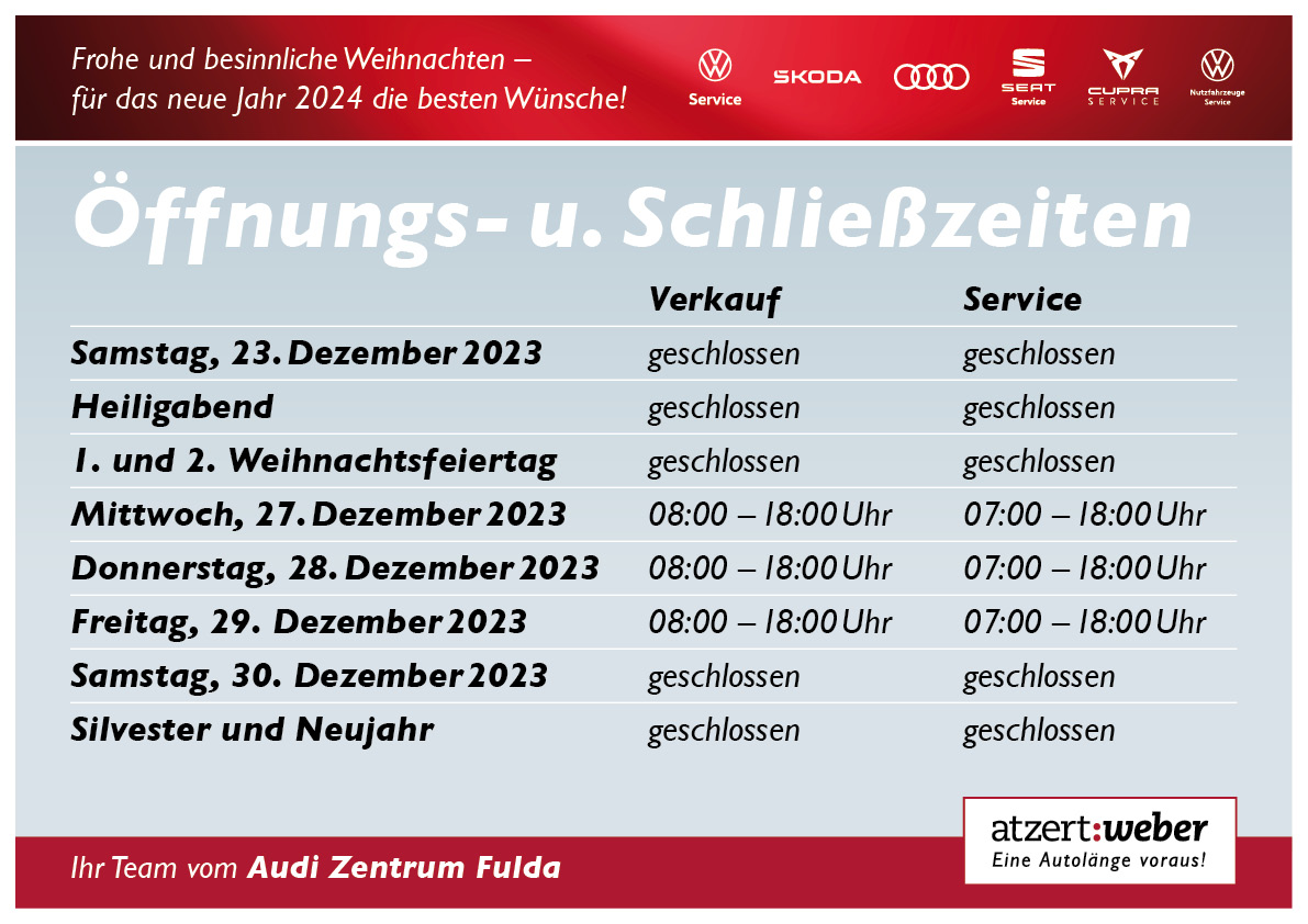 Audizentrum Fulda - Öffnungszeiten Weihnachten 2023